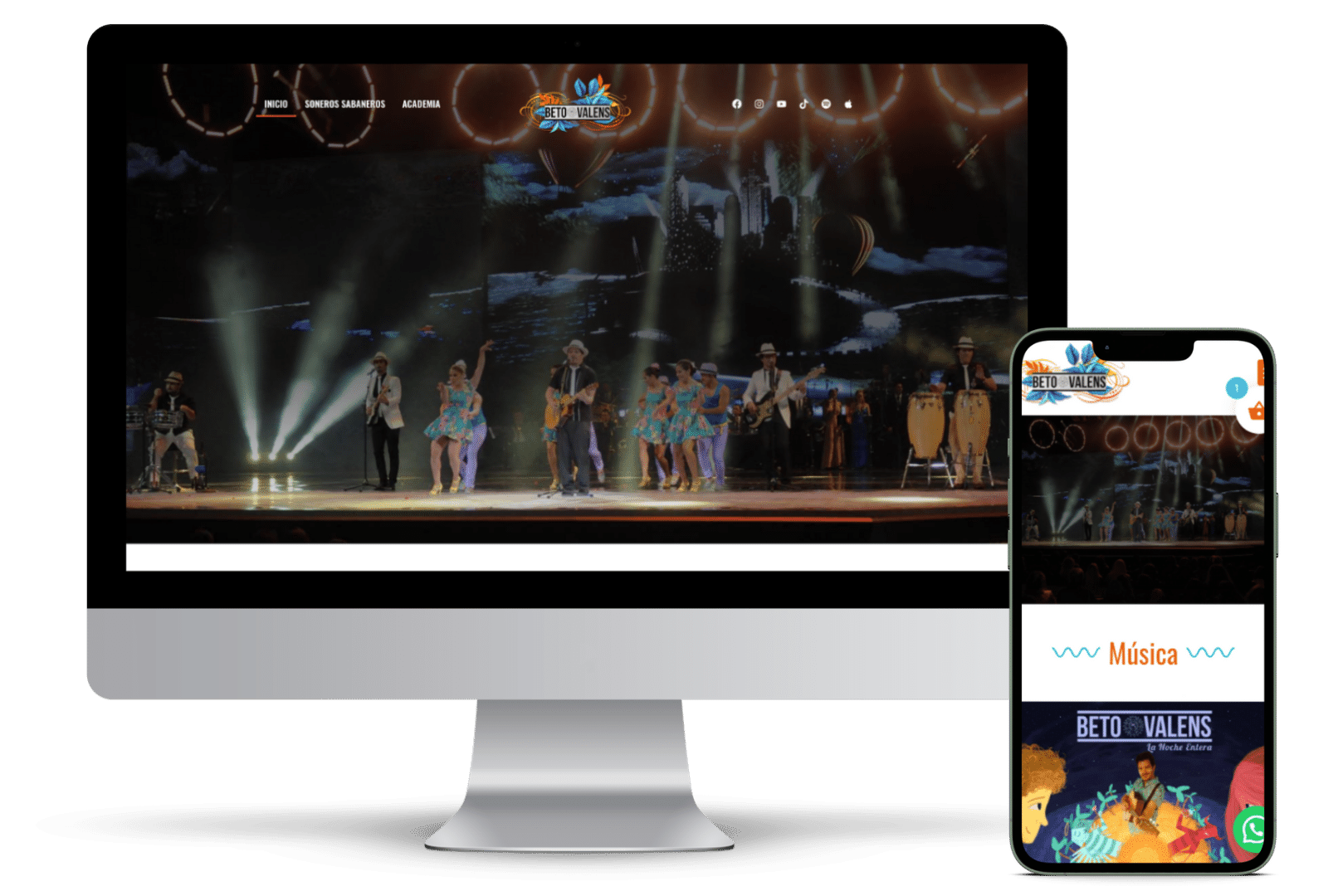 Beto Valens en concierto, web y móvil.