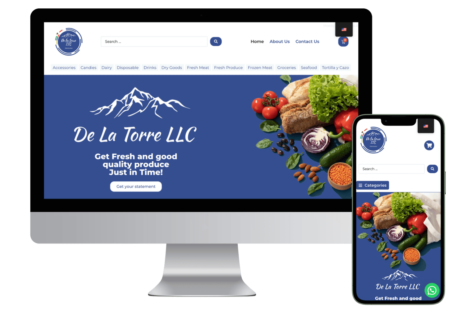 De La Torre LLC: sitio web de comestibles con alimentos frescos.