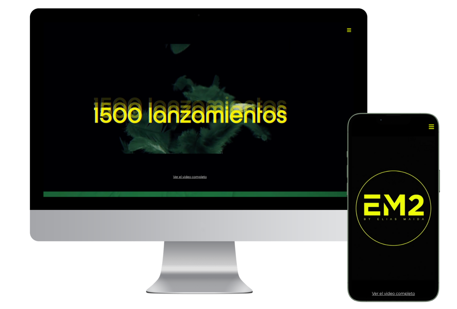 Pantalla de ordenador y móvil mostrando '1500 lanzamientos'