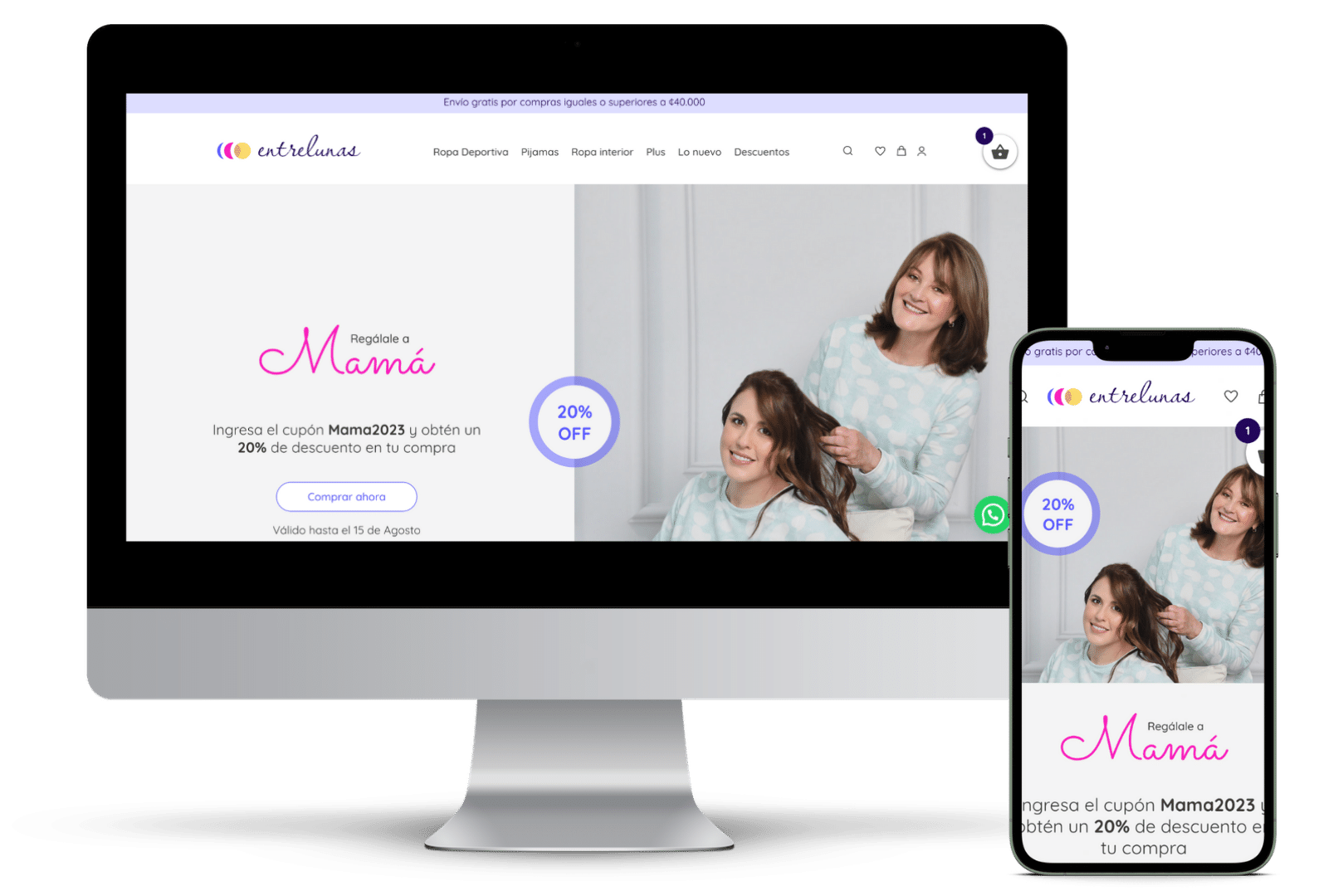 Oferta especial "Regálale a Mamá" con 20% de descuento.