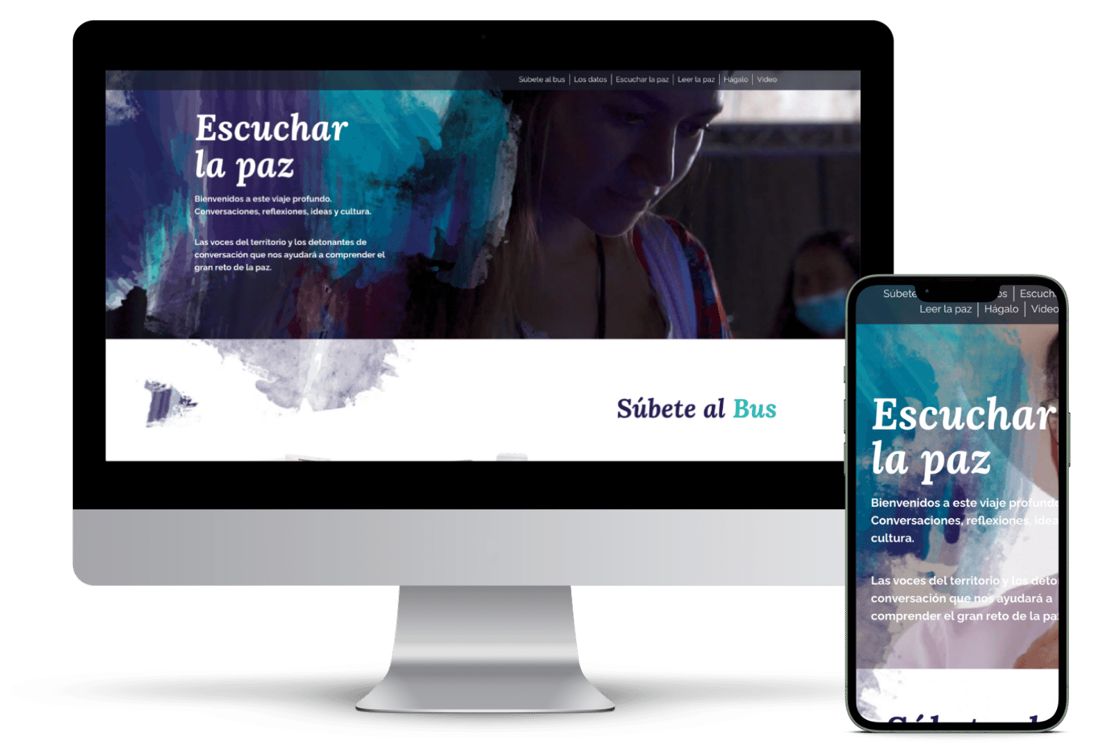 Sitio web "Escuchar la paz" en ordenador y móvil.