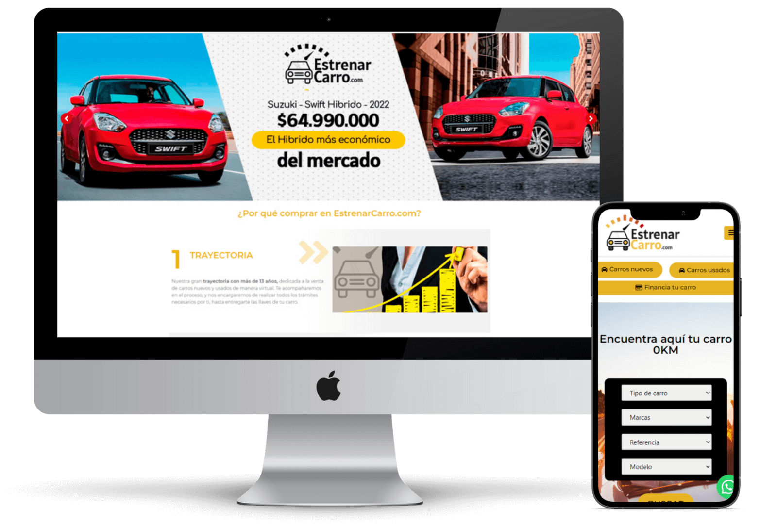 Anuncio de Suzuki Swift Híbrido en página web y móvil.