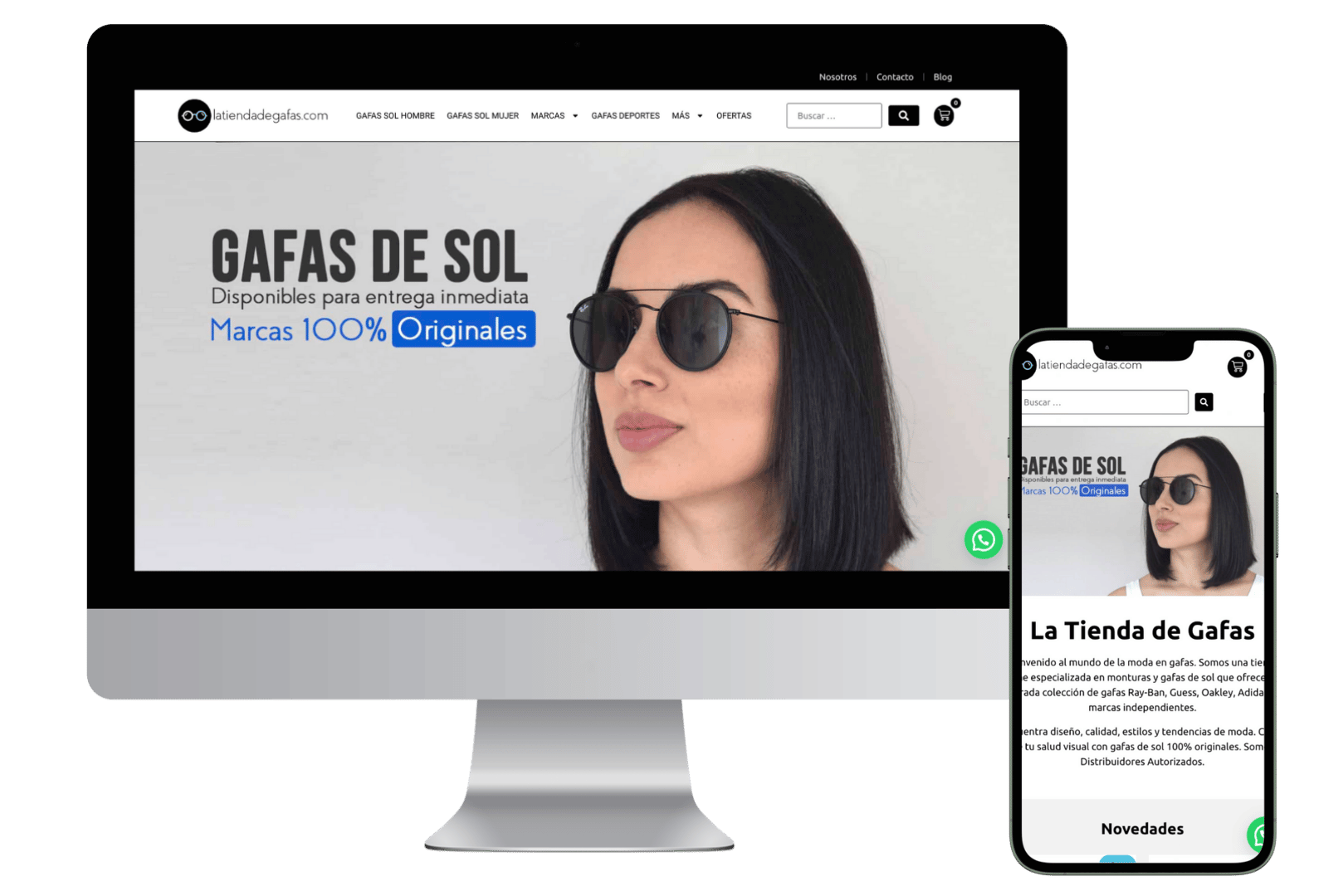 Mujer con gafas de sol, sitio web de La Tienda de Gafas.