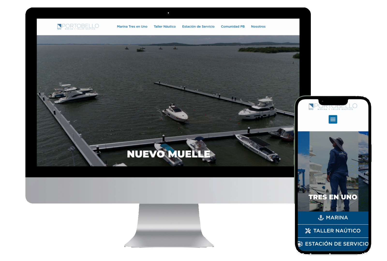 Yates amarrados en un nuevo muelle, se muestra en pantalla de ordenador y móvil.
