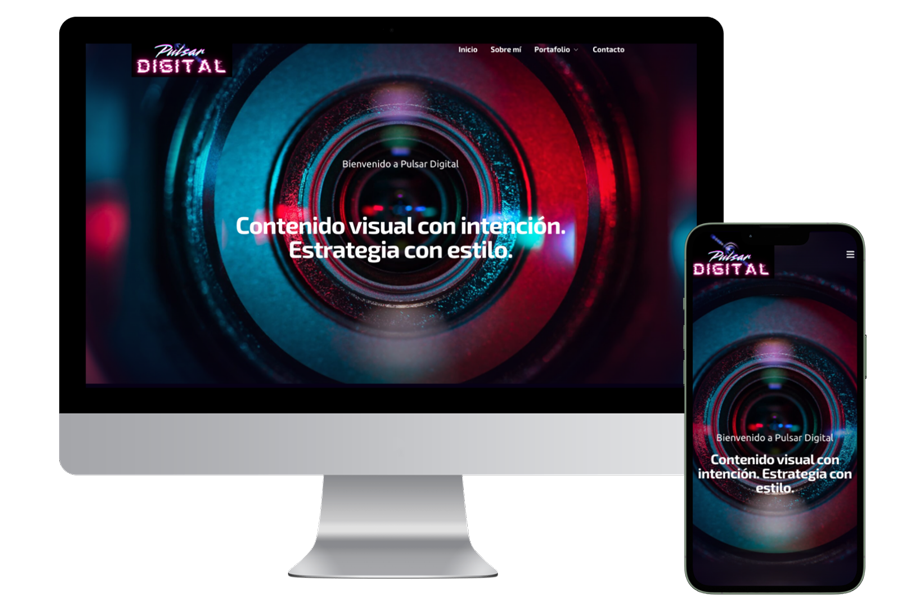 Pantalla de ordenador y móvil mostrando web de Pulsar Digital.