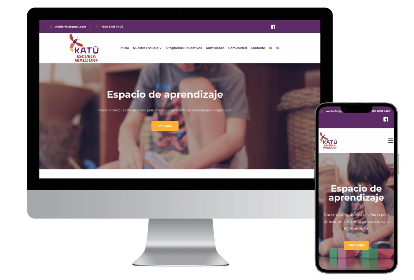 Página web de la Escuela Waldorf en pantalla de ordenador y móvil